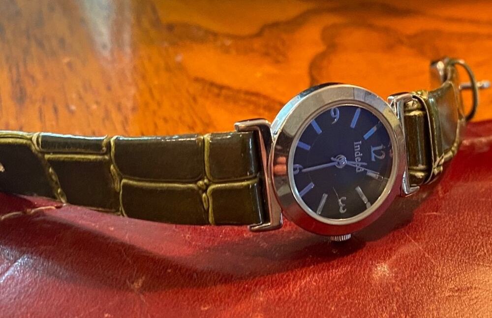 Women's Silver Tone Indeed Watch, Black Face and Green Band